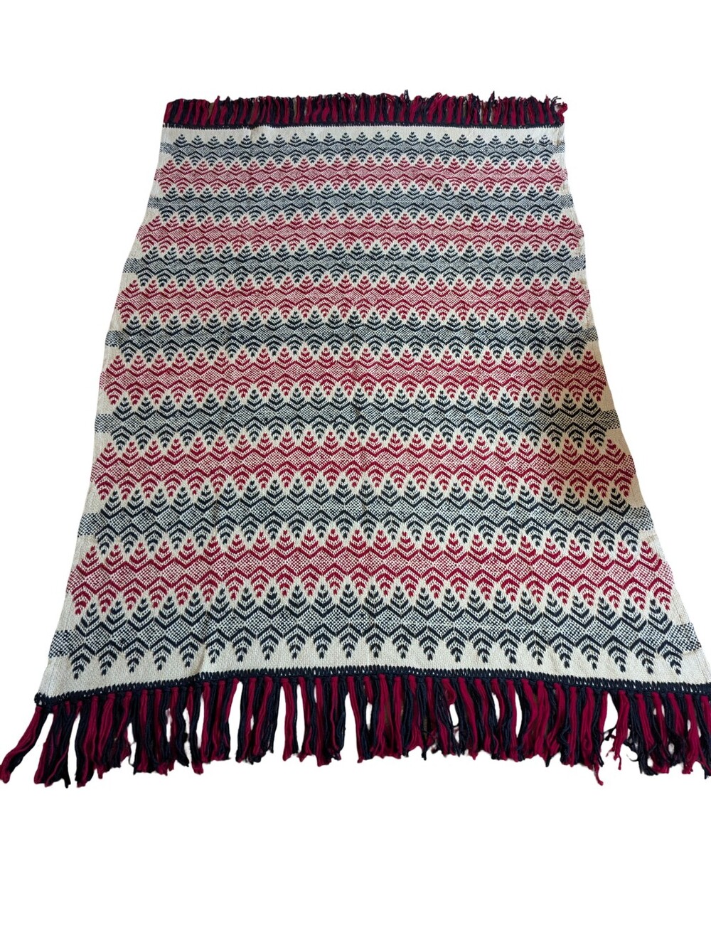 Vintage Monks Cloth Swedish Huck Weaving Blanket Throw Afghan Red Black 45x69